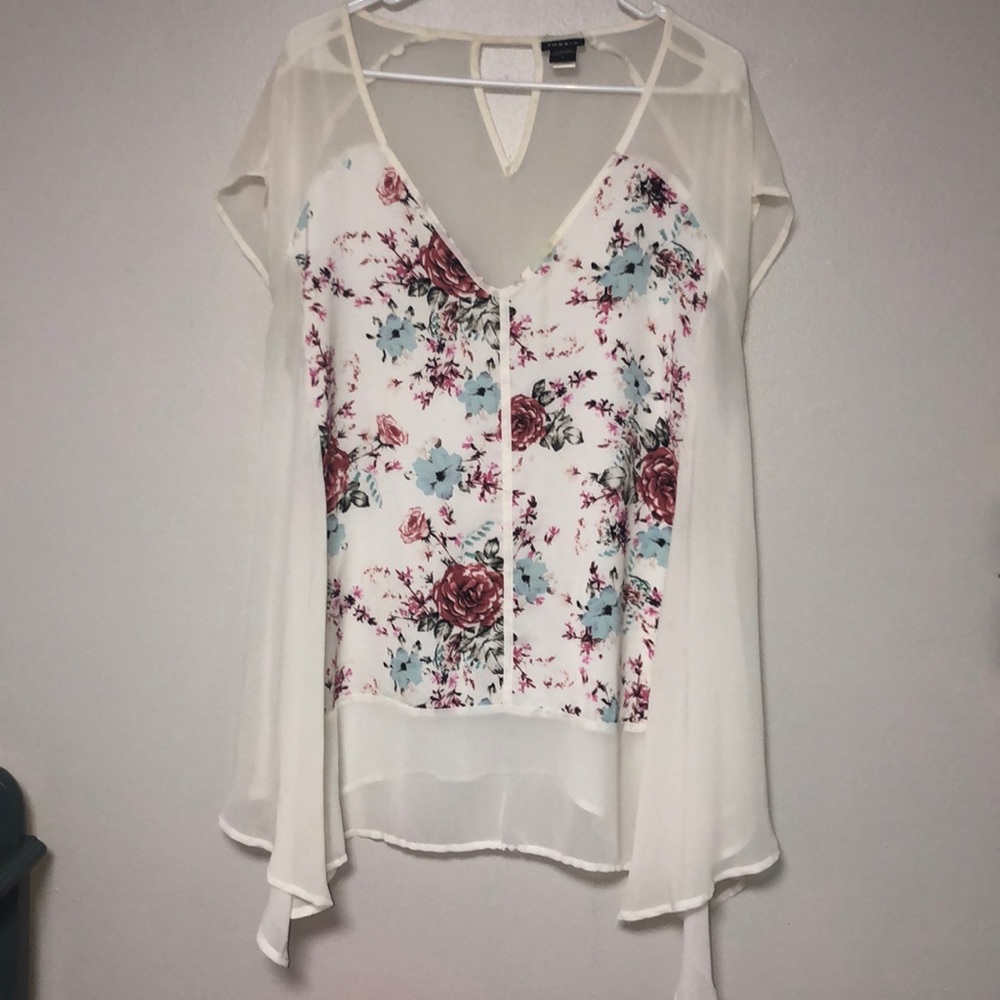 Sheer floral tunic tee